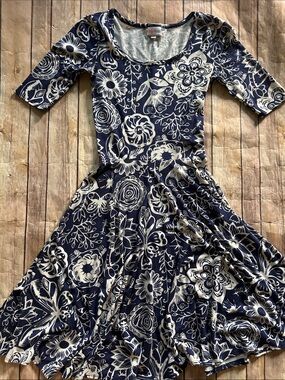 LuLaRoe Navy and White Floral Fit & Flare Midi Dress